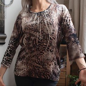 Velour Animal Print and Lace Blouse